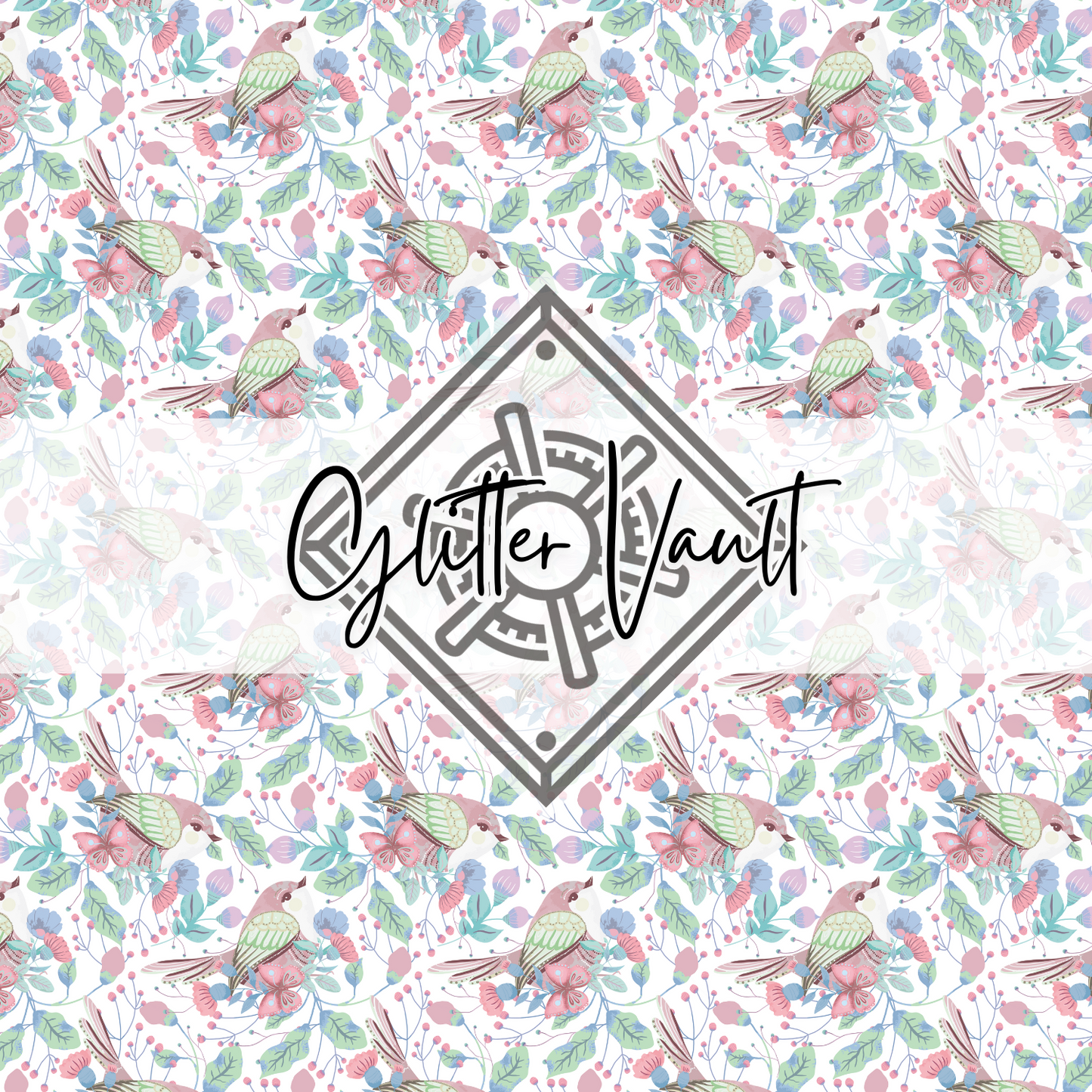 #1105 - Green Foliage With Birds Vinyl Print