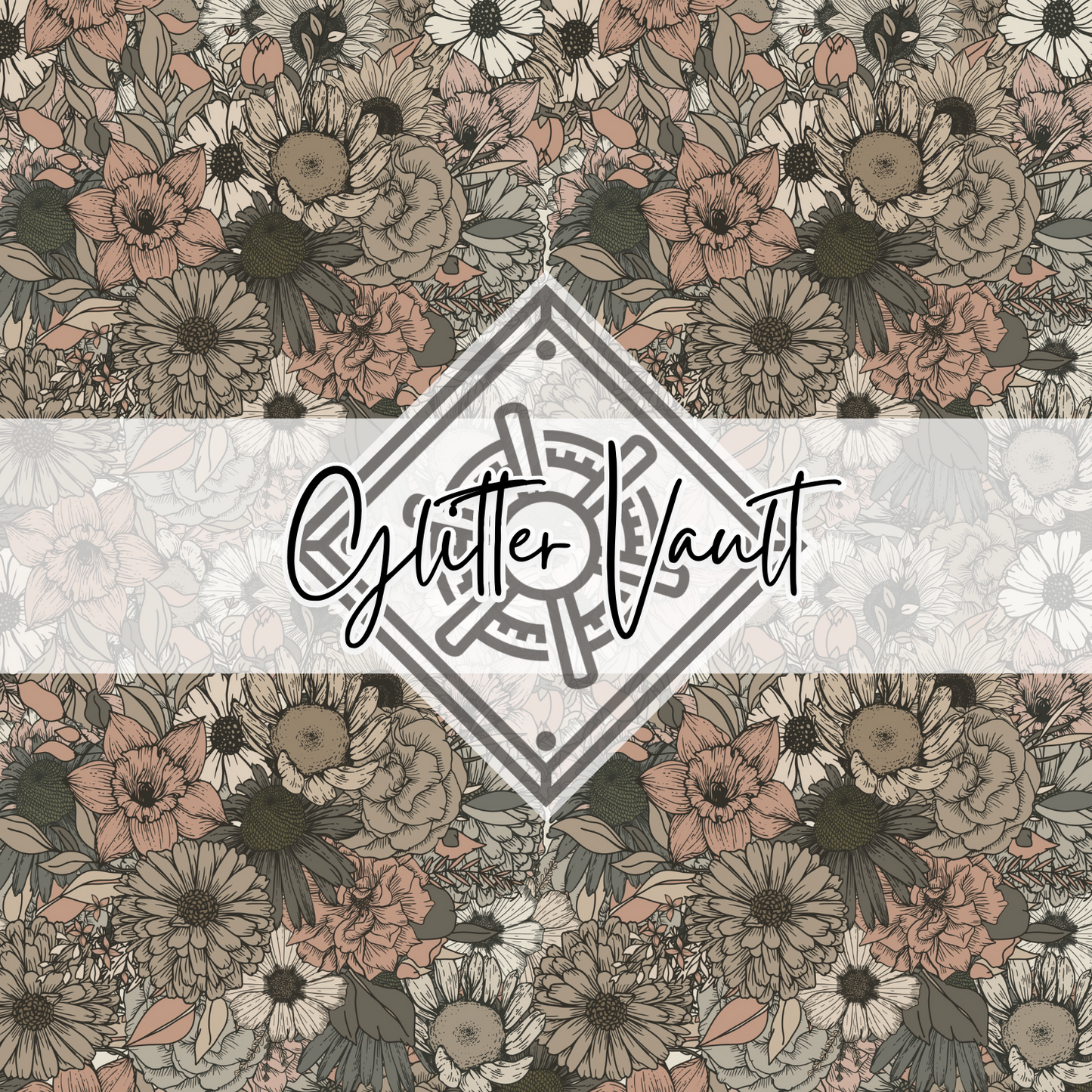 #1110 - Grey Tone Floral Medley Vinyl Print