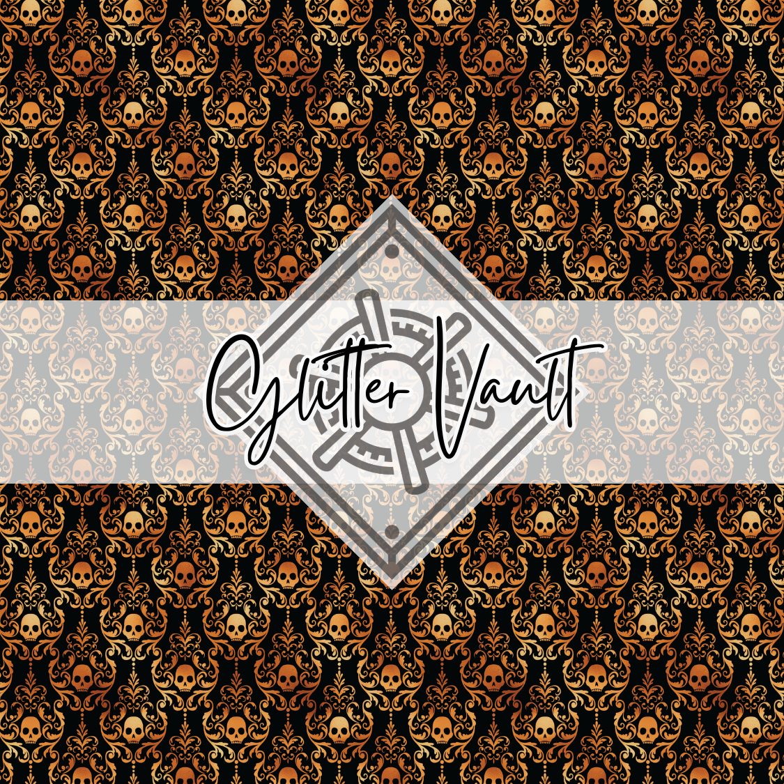 #3301 - Black + Copper Damask Skull Vinyl Print
