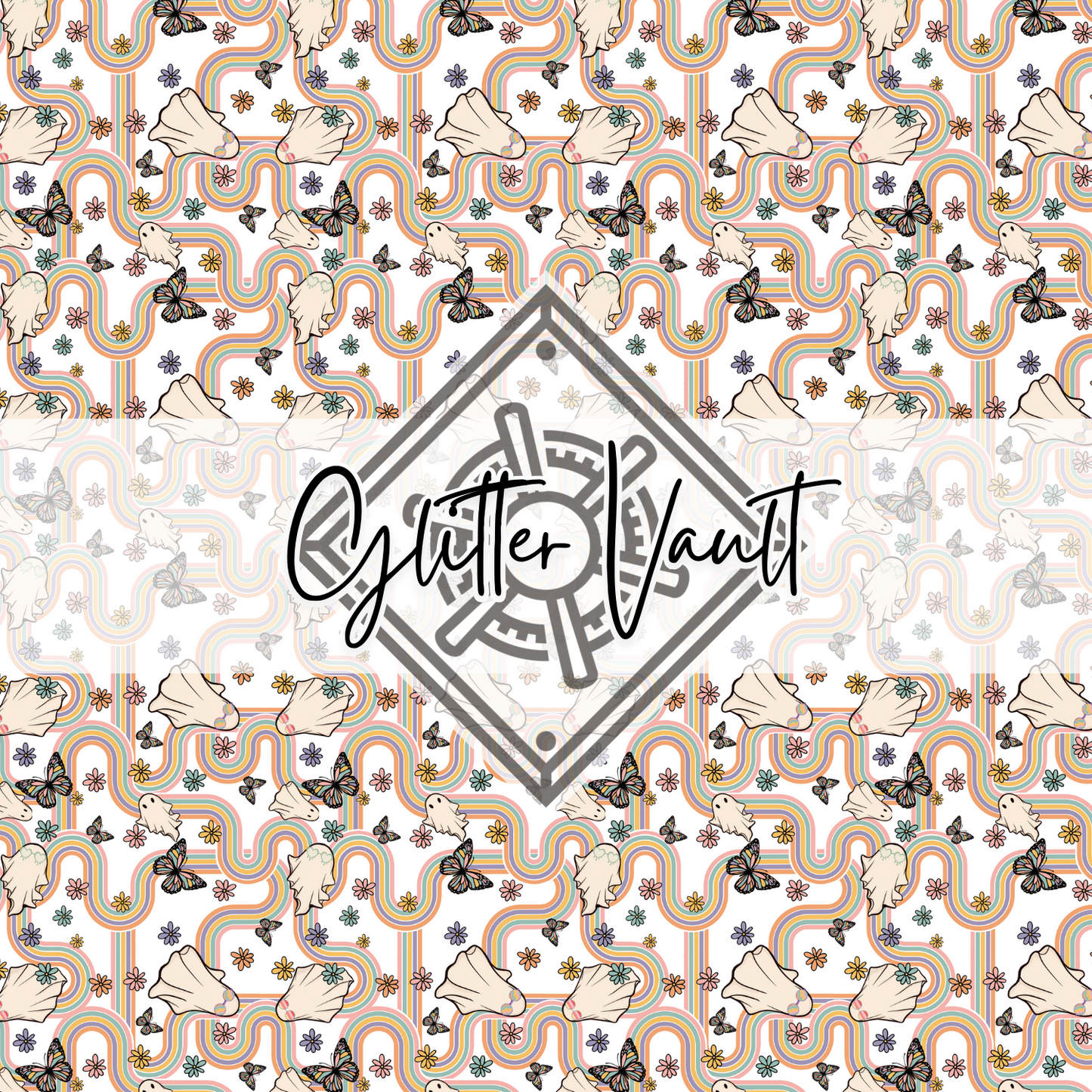 #3349 - Rainbow Ghosties Vinyl Print - White - EXCLUSIVE design