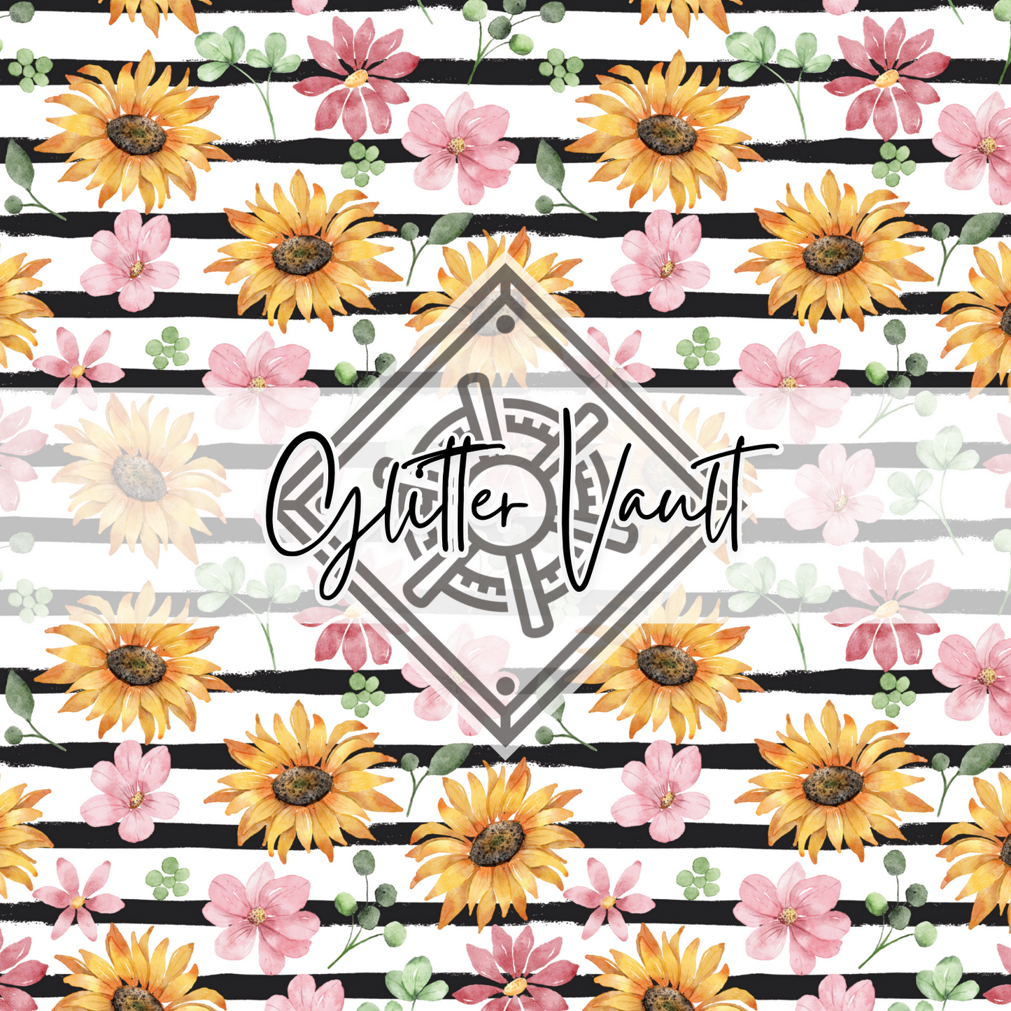 #1034 - Floral Stripes Vinyl Print - Large