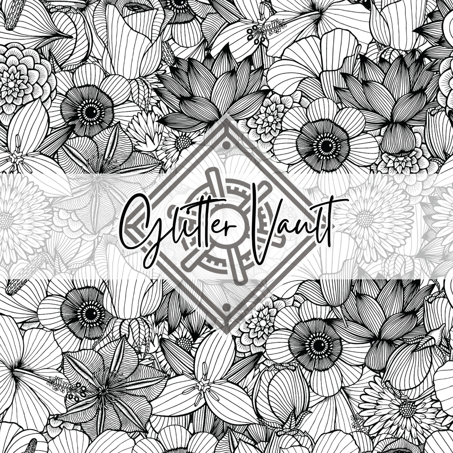 #1067 - Mono Floral Doodles Vinyl Print - Large