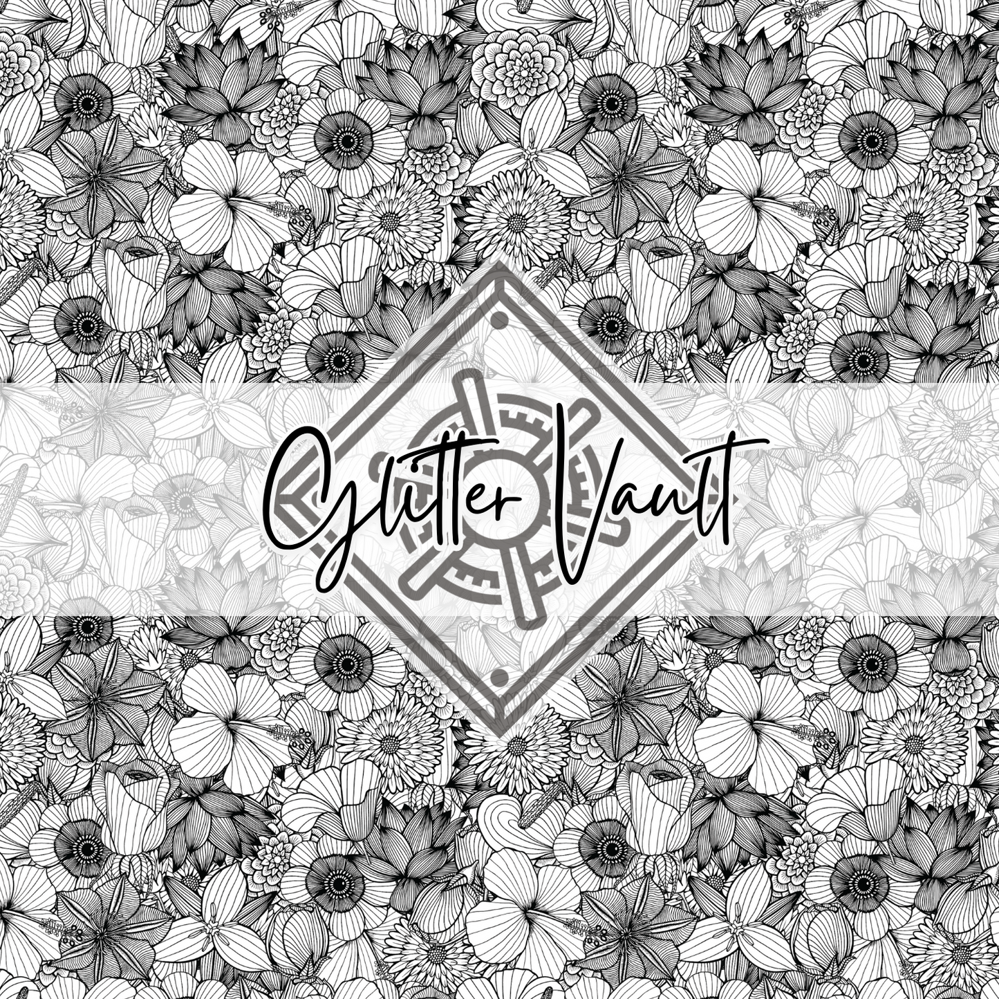#1068 - Mono Floral Doodles Vinyl Print - Small