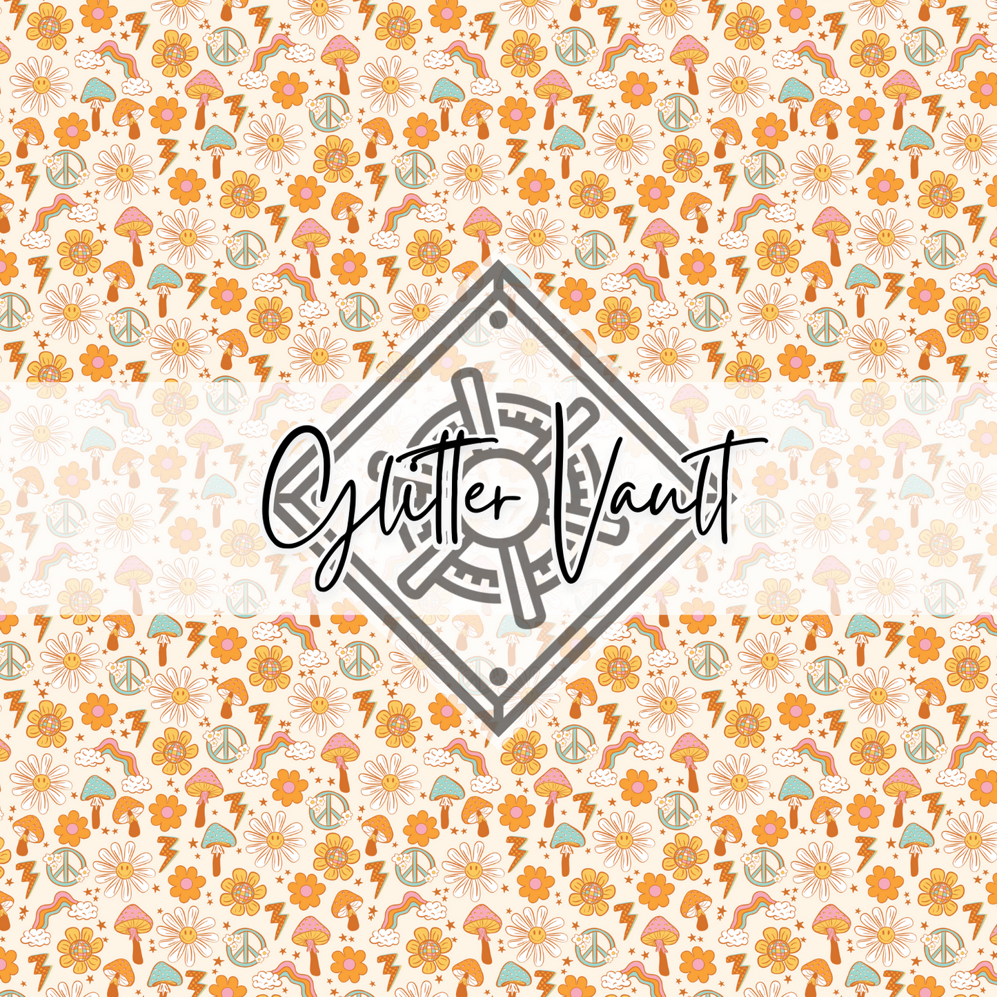 #7166 - Retro Peace + Love Flower Vinyl Print - Small