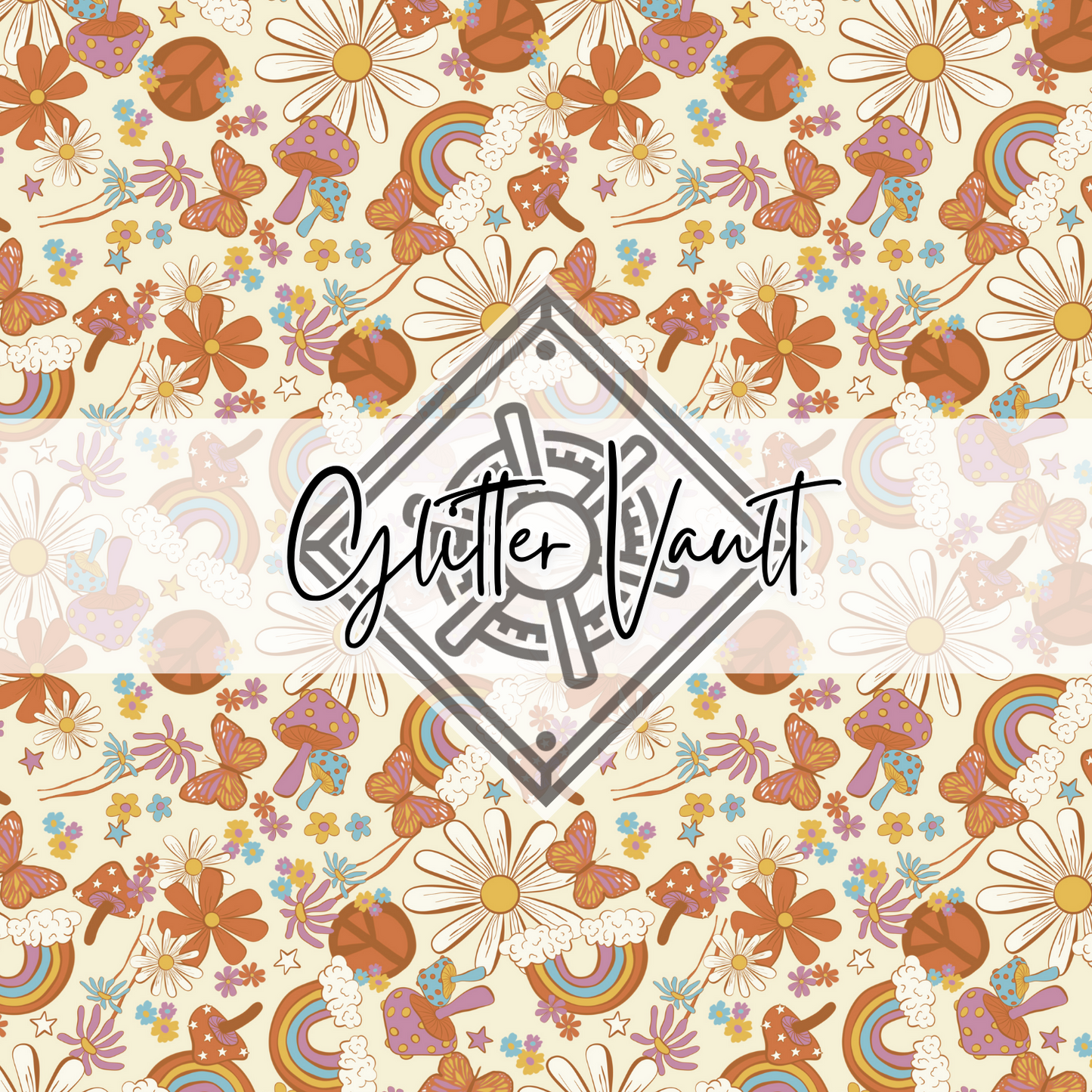 #7169 - Retro Peace + Love Flower Vinyl Print - Large