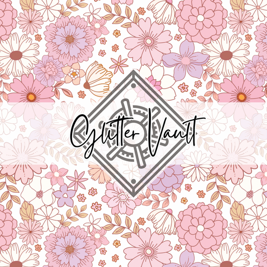 #1137 - Retro Pastel Flowers Vinyl Print - Large