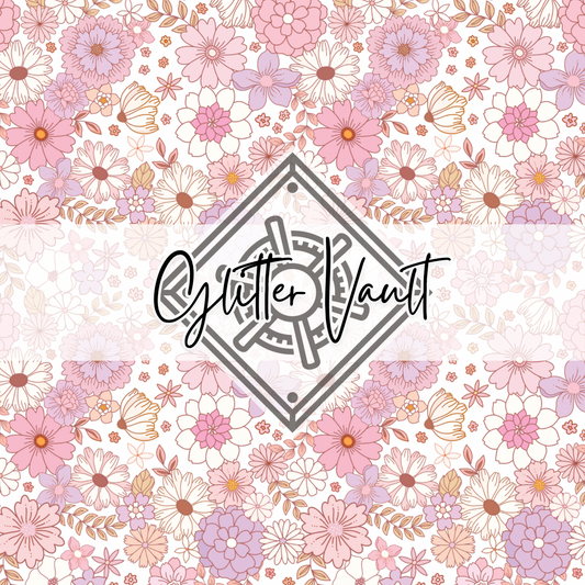 #1138 - Retro Pastel Flowers Vinyl Print - Small