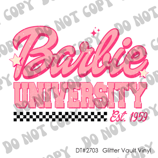DT# 2703 - Barbie University - Grunge Effect - Transparent Decal