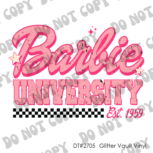 DT# 2705 - Barbie University - Black Grunge Effect - Transparent Decal