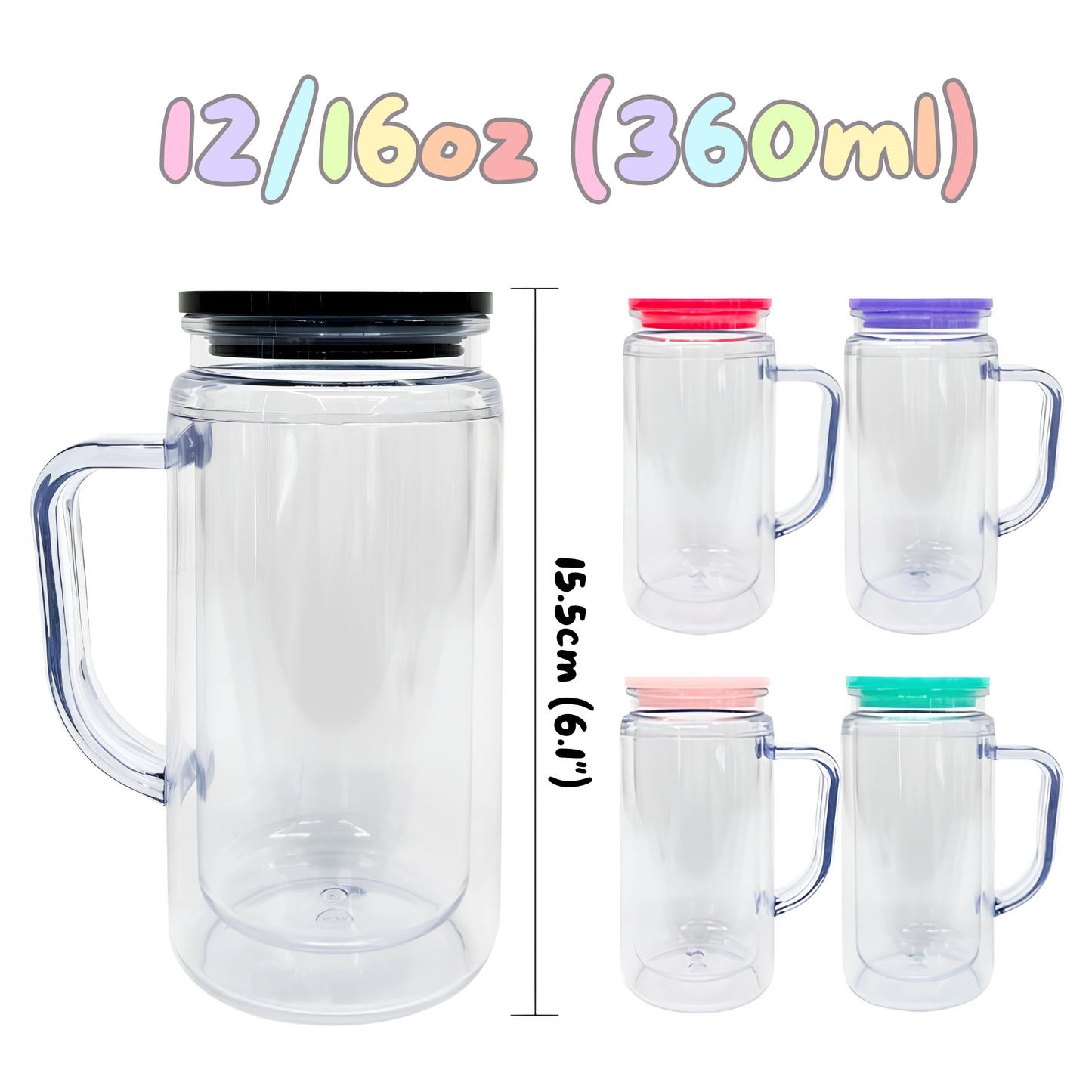 12oz-16oz Acrylic Snowglobe Tumblers With Handle