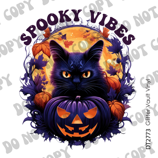 DT# 2773 - Black Kitty Spooky Vibes - Transparent Decal