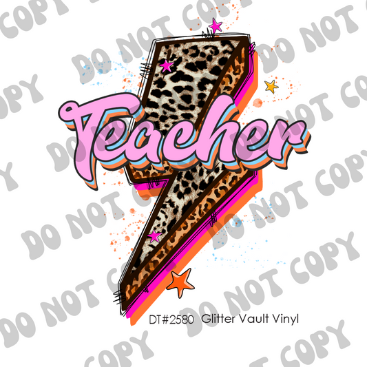 DT# 2580 - Cheetah Print Bolt Teacher - Transparent Decal