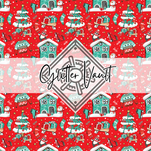 #3118 - Christmas Snow Vinyl Print - Red