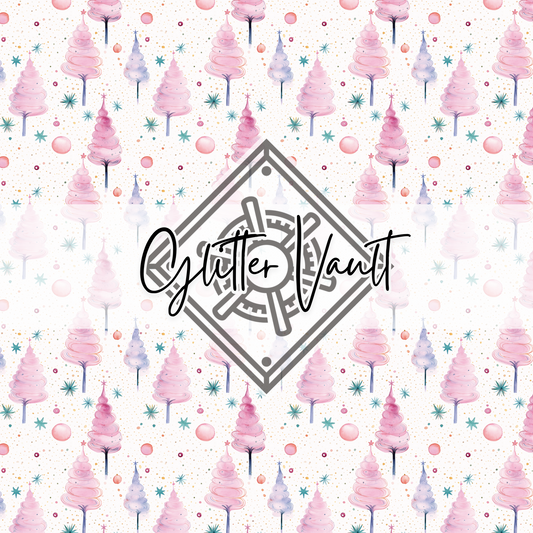 #3142 - Pastel Pink Christmas Vinyl Print - White