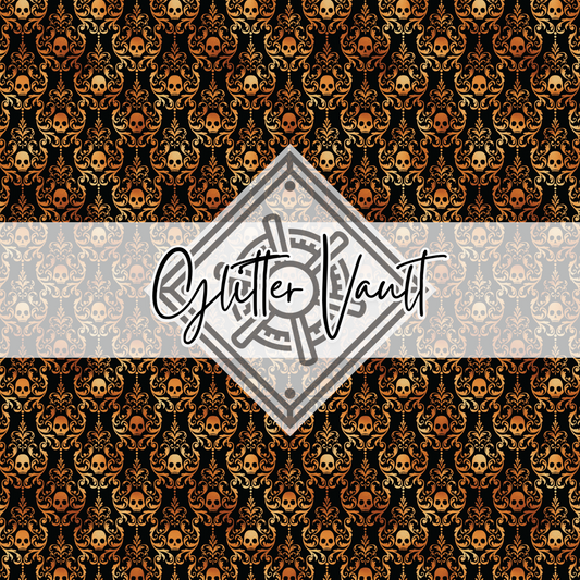 #3301 - Black + Copper Damask Skull Vinyl Print