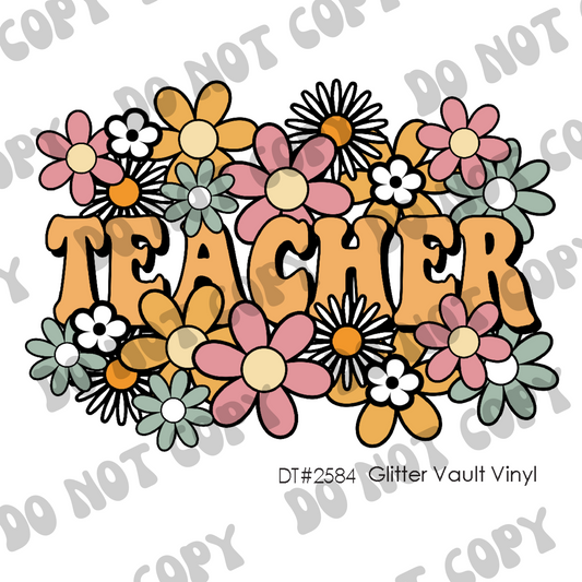 DT# 2584 - Floral Teacher - Transparent Decal