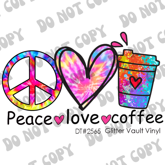 DT# 2565 - Peace Love & Coffee - Transparent Decal