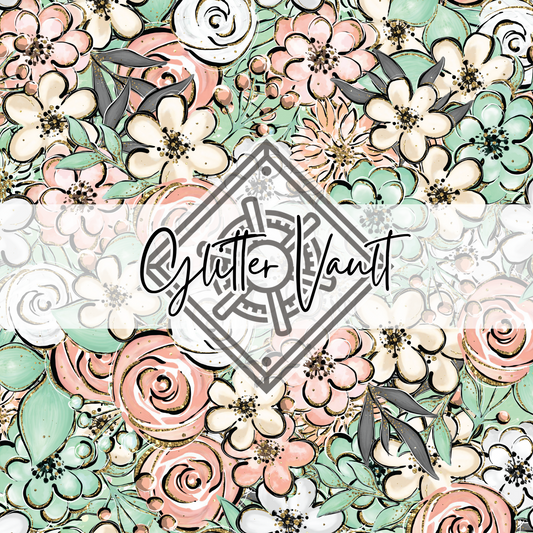 #1058 - Floral Doodles Vinyl Print - Large
