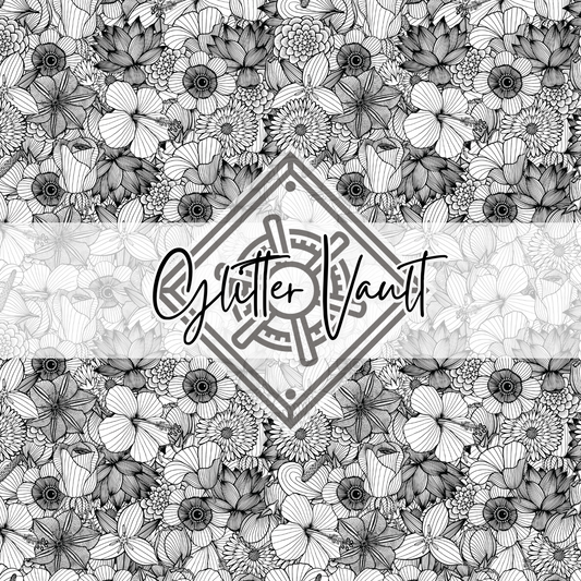 #1068 - Mono Floral Doodles Vinyl Print - Small