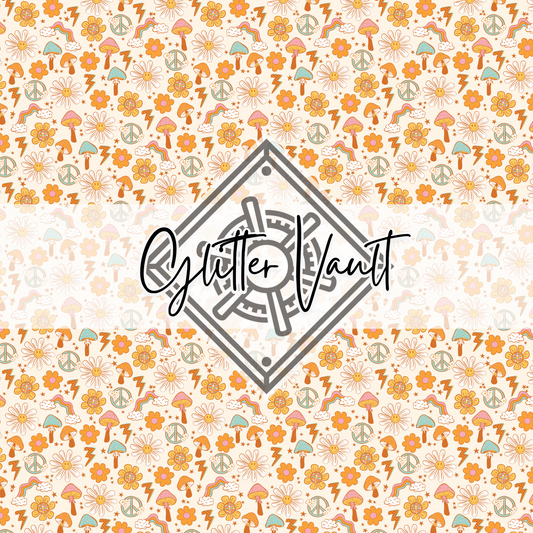 #7166 - Retro Peace + Love Flower Vinyl Print - Small