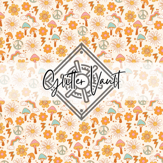 #7167 - Retro Peace + Love Flower Vinyl Print - Large