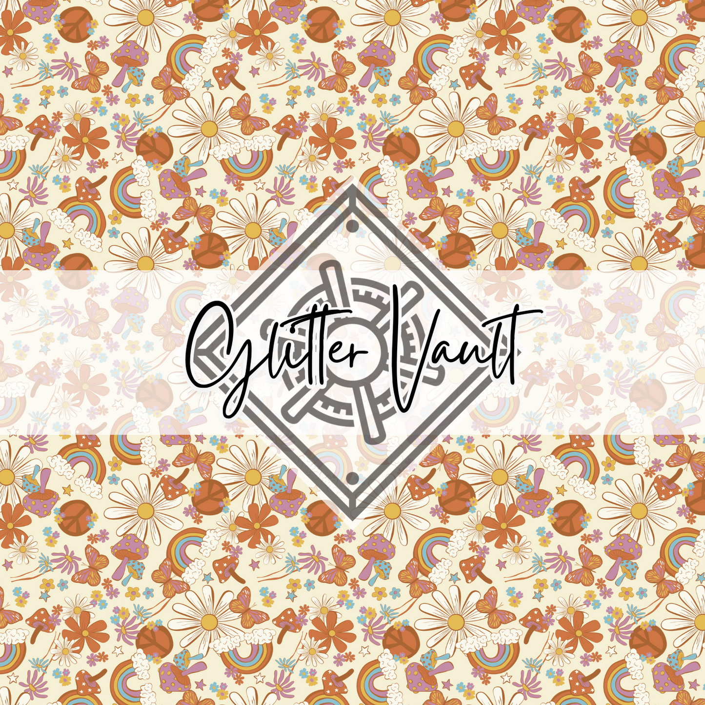 #7168 - Retro Peace + Love Flower Vinyl Print - Small