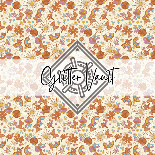 #7168 - Retro Peace + Love Flower Vinyl Print - Small
