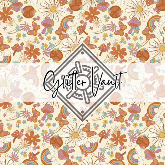 #7169 - Retro Peace + Love Flower Vinyl Print - Large
